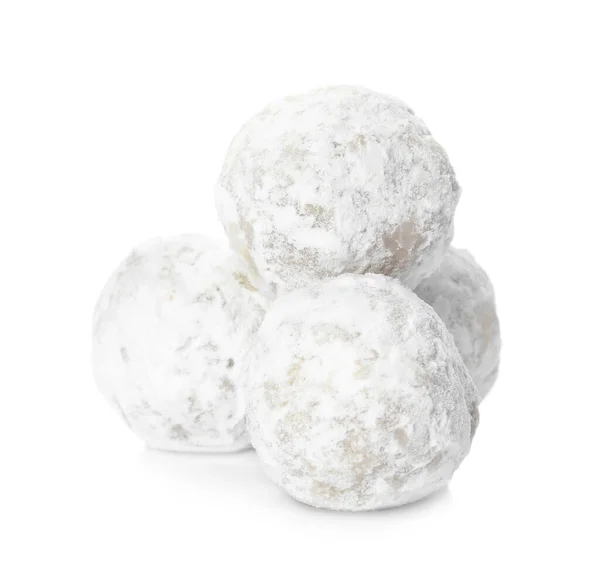 Pile Christmas Snowball Cookies White Background — Stock Photo, Image