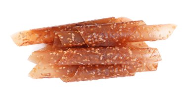 Beyaz arka planda nefis meyve dürümleri, üst manzara.