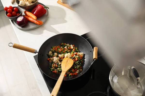 Frying Pan Mix Fresh Vegetables View — Stock Photo, Image