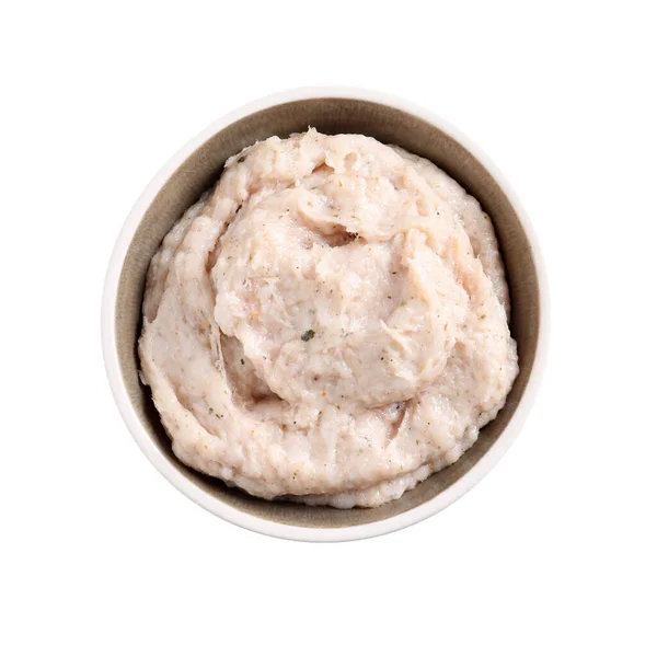 Delicious Lard Spread Bowl Isolated White Top View — Stock Photo, Image