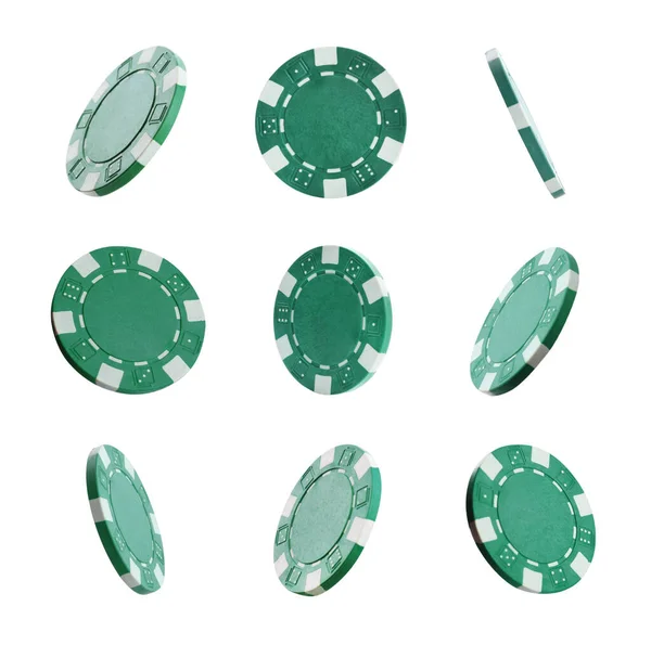 Set Con Fichas Casino Verde Sobre Fondo Blanco —  Fotos de Stock