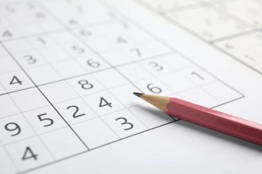 Sudoku bulmacası ızgarası ve kalem, yakın plan görünümü