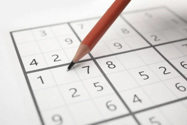 Sudoku Puzzle Grid Pencil Closeup View — Stock Photo, Image