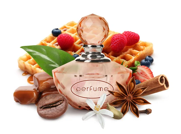 Butelka Perfum Różnych Przypraw Białym Tle — Zdjęcie stockowe