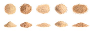 Beyaz arka planda taze ekmek kırıntılarıyla ayarlanmış. Pankart tasarımı 