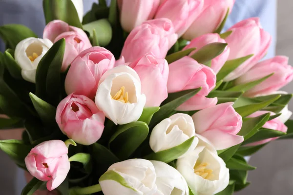 Big Bouquet Beautiful Tulips Closeup View — Stock Photo, Image