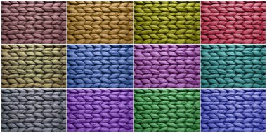 Farklı renk yün örnekleri, kolaj. Pankart tasarımı