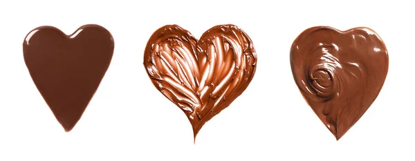 Conjunto Com Corações Feitos Chocolate Sobre Fundo Branco Vista Superior — Fotografia de Stock