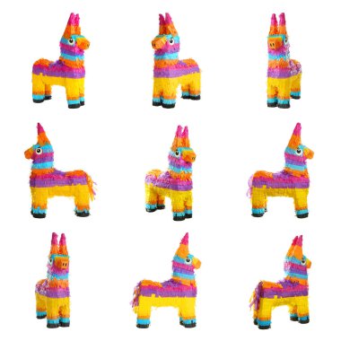 Set with funny pinatas on white background clipart
