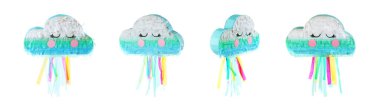 Set with cloud shaped pinatas on white background. Banner design clipart