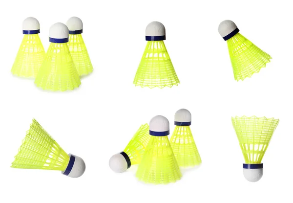 Set Badminton Shuttlecocks Bílém Pozadí — Stock fotografie