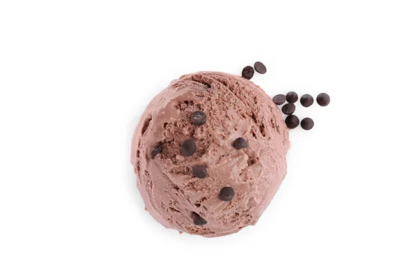 Scoop Delicious Ice Cream Chocolate White Background Top View — Stock Photo, Image