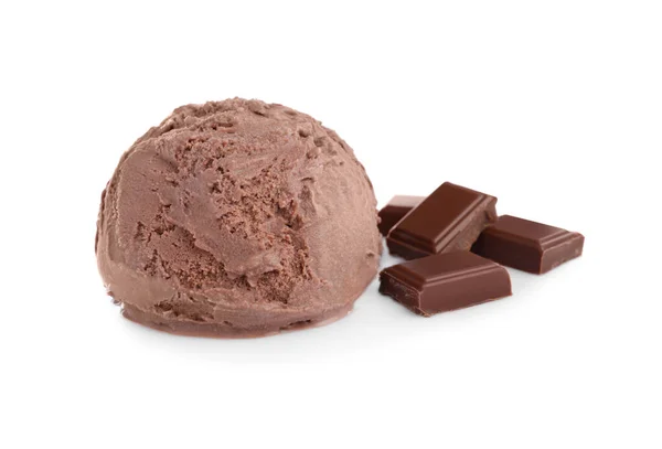 Colher Delicioso Sorvete Chocolate Fundo Branco — Fotografia de Stock