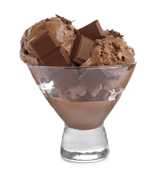 Delicious Chocolate Ice Cream Glass Dessert Bowl Isolated White — Stock Photo, Image