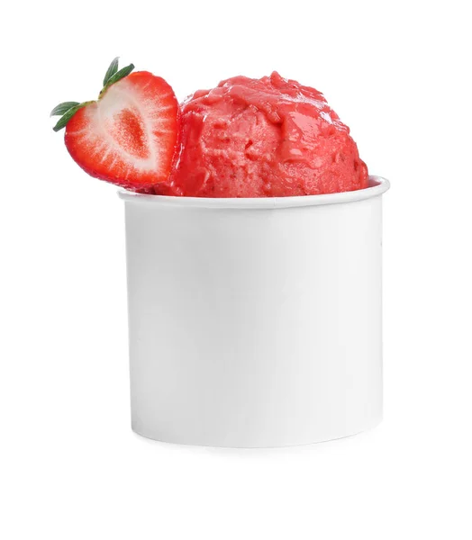 딸기가 맛있는 분홍색 아이스크림 흰색으로 분리되어 — 스톡 사진