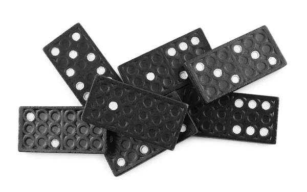 Pile Black Domino Tiles White Background Top View — Stock Photo, Image