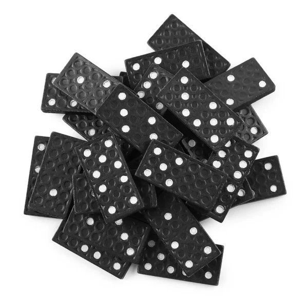 Pile Black Domino Tiles White Background Top View — Stock Photo, Image