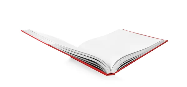 Open Boek Met Rode Omslag Witte Achtergrond — Stockfoto