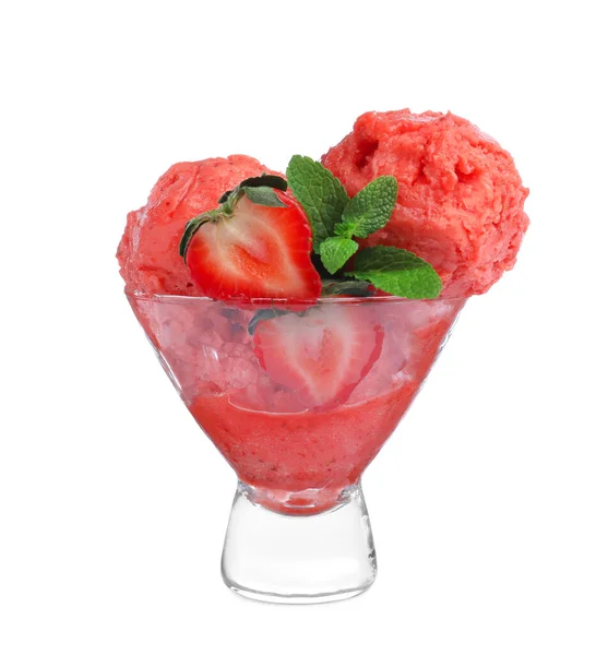 Délicieuse Glace Rose Menthe Fraise Dans Bol Dessert Verre Isolé — Photo