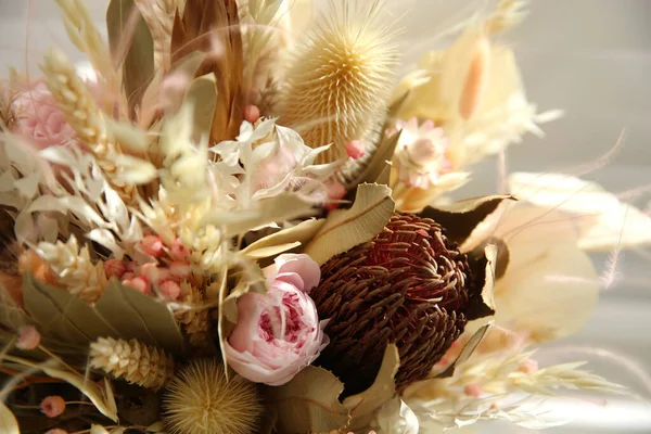 Piękny Elegancki Bukiet Suszonych Kwiatów Widok Bliska — Zdjęcie stockowe