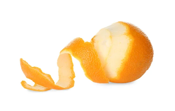 Beyaz Arka Planda Kabuğu Soyulmuş Portakal Meyvesi — Stok fotoğraf