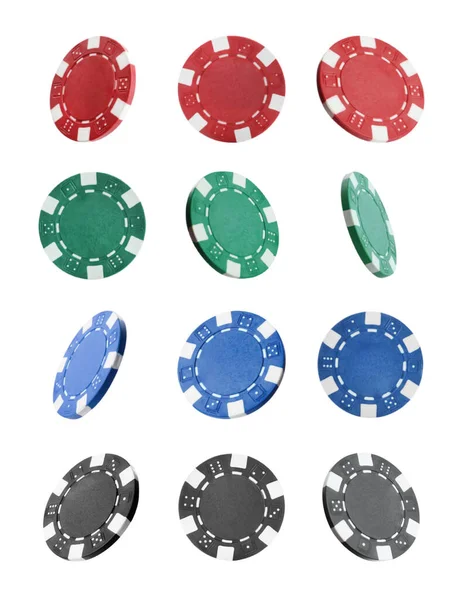 Set Met Verschillende Casino Chips Witte Achtergrond — Stockfoto