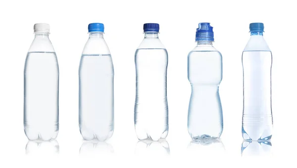 Set Different Bottles Pure Water White Background Banner Design — Stock Photo, Image