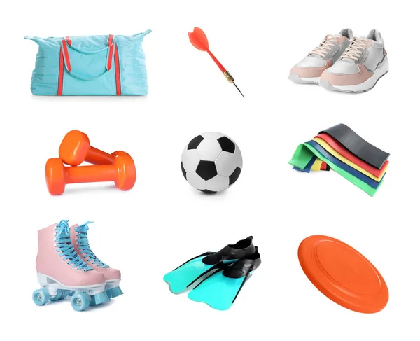 Set Different Sports Tools White Background — Stock Photo, Image
