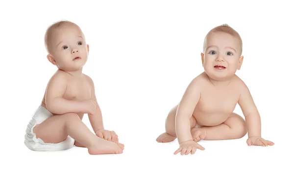 Lindos Bebés Sobre Fondo Blanco Collage — Foto de Stock