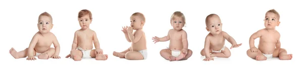 Cute Little Babies White Background Collage Banner Design — Stock Photo, Image