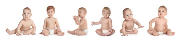 Piccoli Bambini Carini Sfondo Bianco Collage Design Banner — Foto Stock