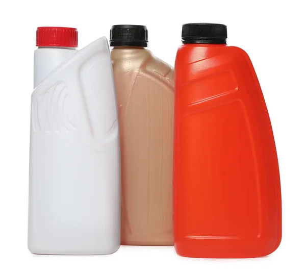 Frysskyddsmedel Plastflaskor Isolerade Vita — Stockfoto