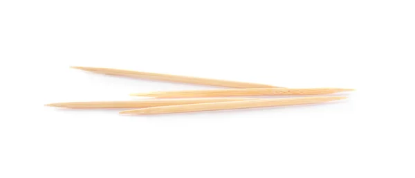 Four Disposable Wooden Toothpicks White Background — Stock Photo, Image