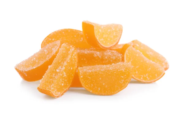 Dulces Caramelos Jalea Naranja Sobre Fondo Blanco —  Fotos de Stock