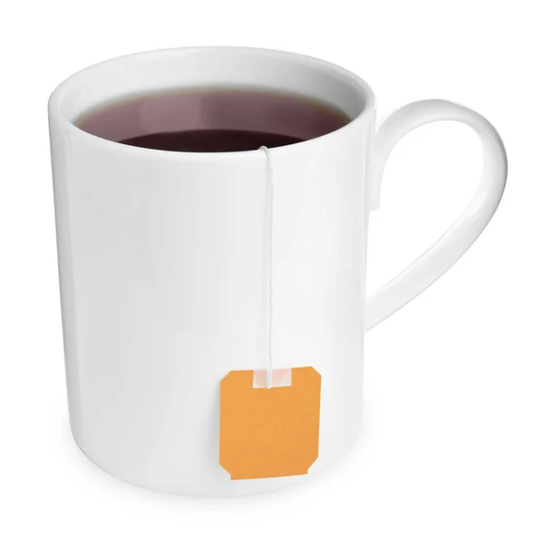 Kerámia Csésze Teabag Izolált Fehér — Stock Fotó