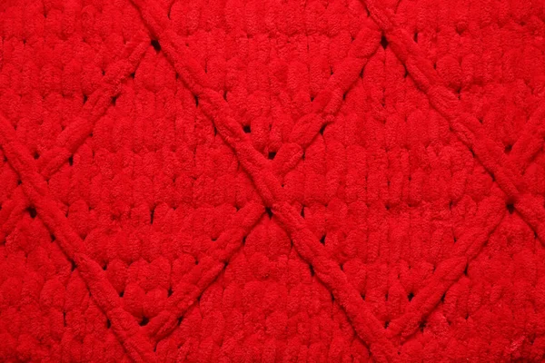 Red Woolen Fabric Geometrical Pattern Background Top View — Stock Photo, Image