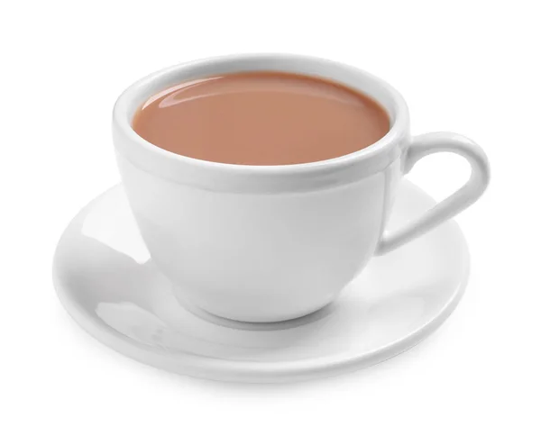 Chá Delicioso Com Leite Fundo Branco — Fotografia de Stock