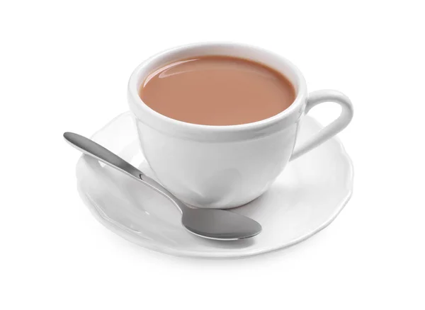 Lahodný Čaj Mlékem Bílém Pozadí — Stock fotografie