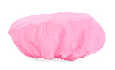 Pembe su geçirmez duş bonesi beyaza izole edilmiş.