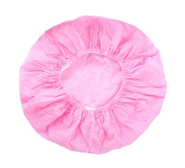 Pembe duş başlığı beyaza izole edilmiş, üst manzara
