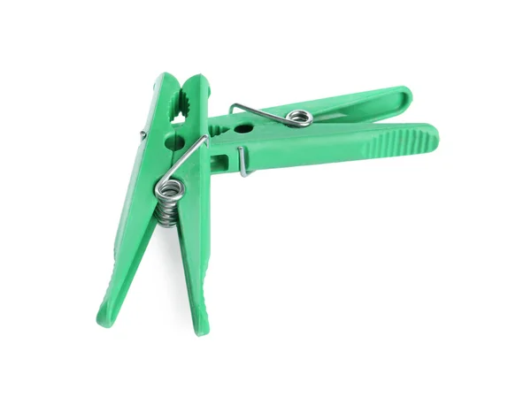 Bright Green Plastic Clothespins White Background — Stock Photo, Image