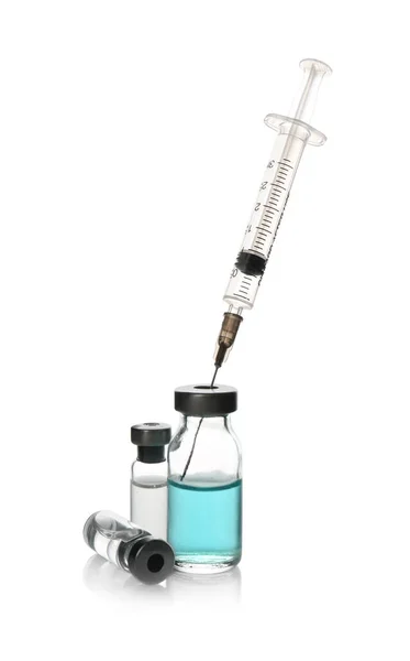 Syringe Vials Medicine White Background — Stock Photo, Image