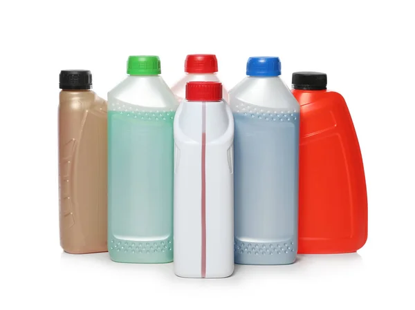 Антифриз Пластикових Пляшках Ізольовані Білому — стокове фото
