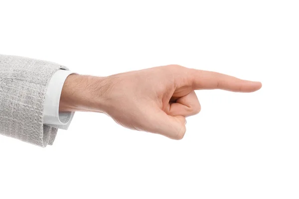 Man Pointing Index Finger White Background Closeup — Stock Photo, Image