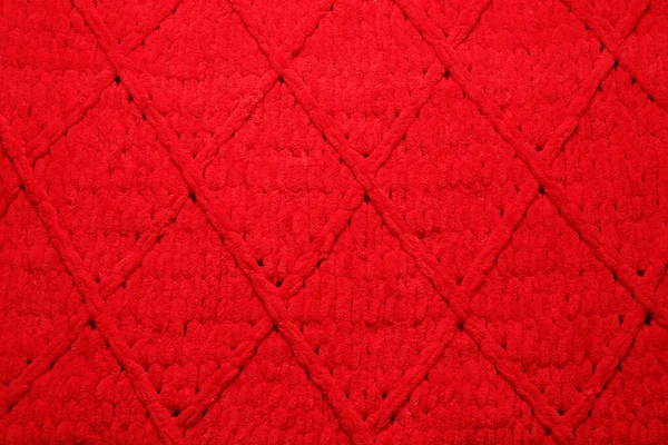 Red Woolen Fabric Geometrical Pattern Background Top View — Stock Photo, Image