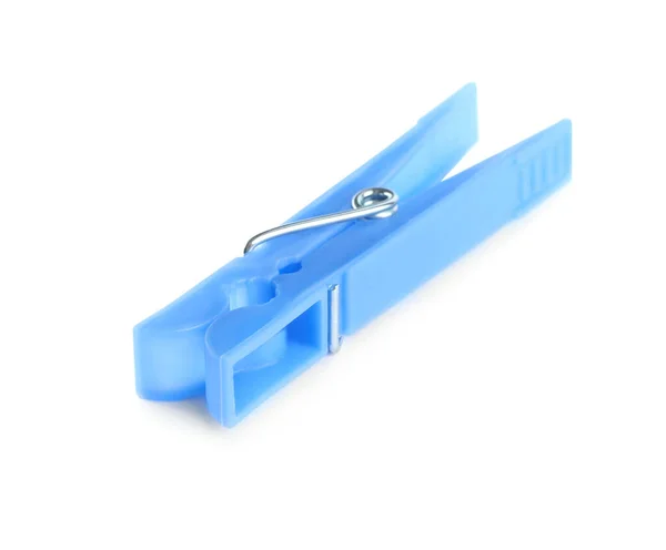 Plastica Blu Chiaro Brillante Clothespin Isolato Bianco — Foto Stock