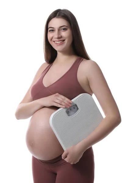 Zwangere Vrouw Met Schubben Witte Achtergrond — Stockfoto