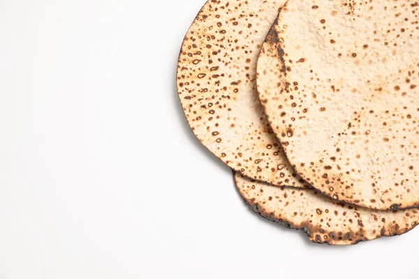 Beyaz Arka Planda Leziz Matzolar Üst Manzara Hamursuz Bayramı Pesach — Stok fotoğraf