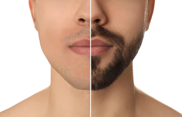 Kolase Dengan Foto Foto Pria Tampan Sebelum Dan Setelah Mencukur — Stok Foto