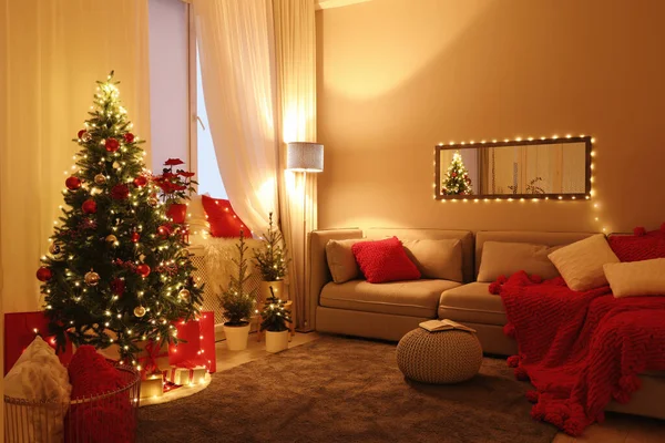 Sala Estar Com Decorações Natal Design Interiores Festivo — Fotografia de Stock